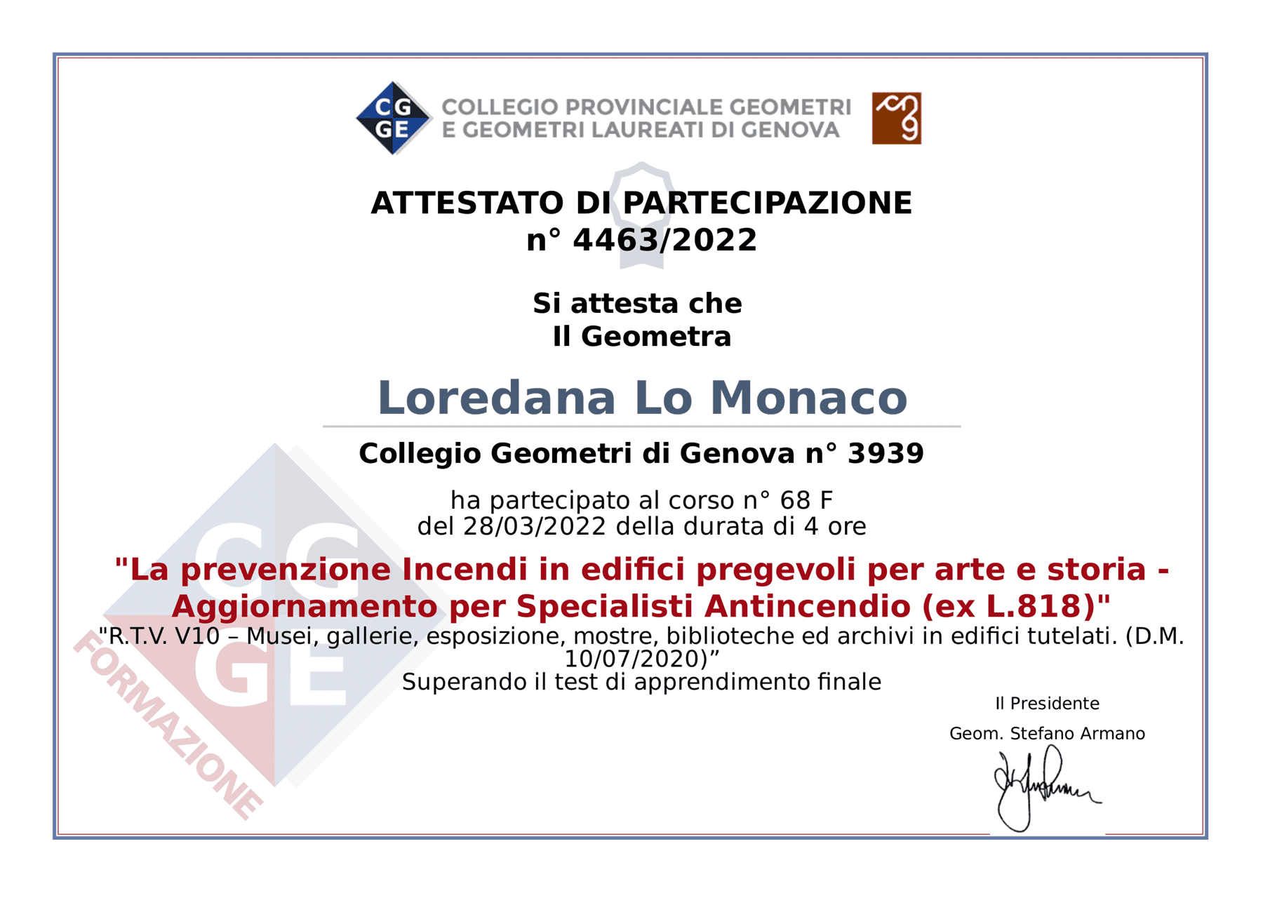 aggiornamento p.i. edifici pregevoli - Geometra Loredana Lo Monaco - Genova